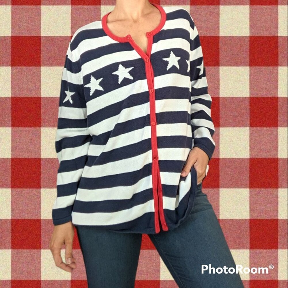 Cherokee Patriotic Striped Star Sweater + 1X